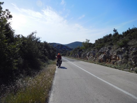 Alli struggling up a hill into the Bora