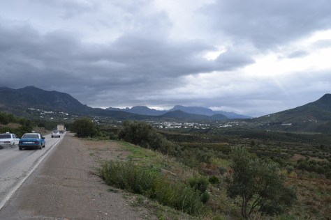 Heavy traffic and dirt shoulder